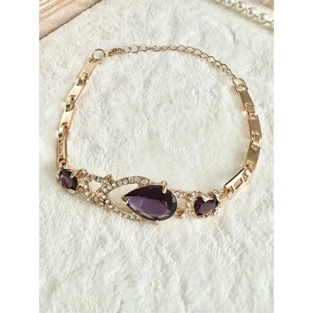 Deep Purple teardrop rhinestone bracelet